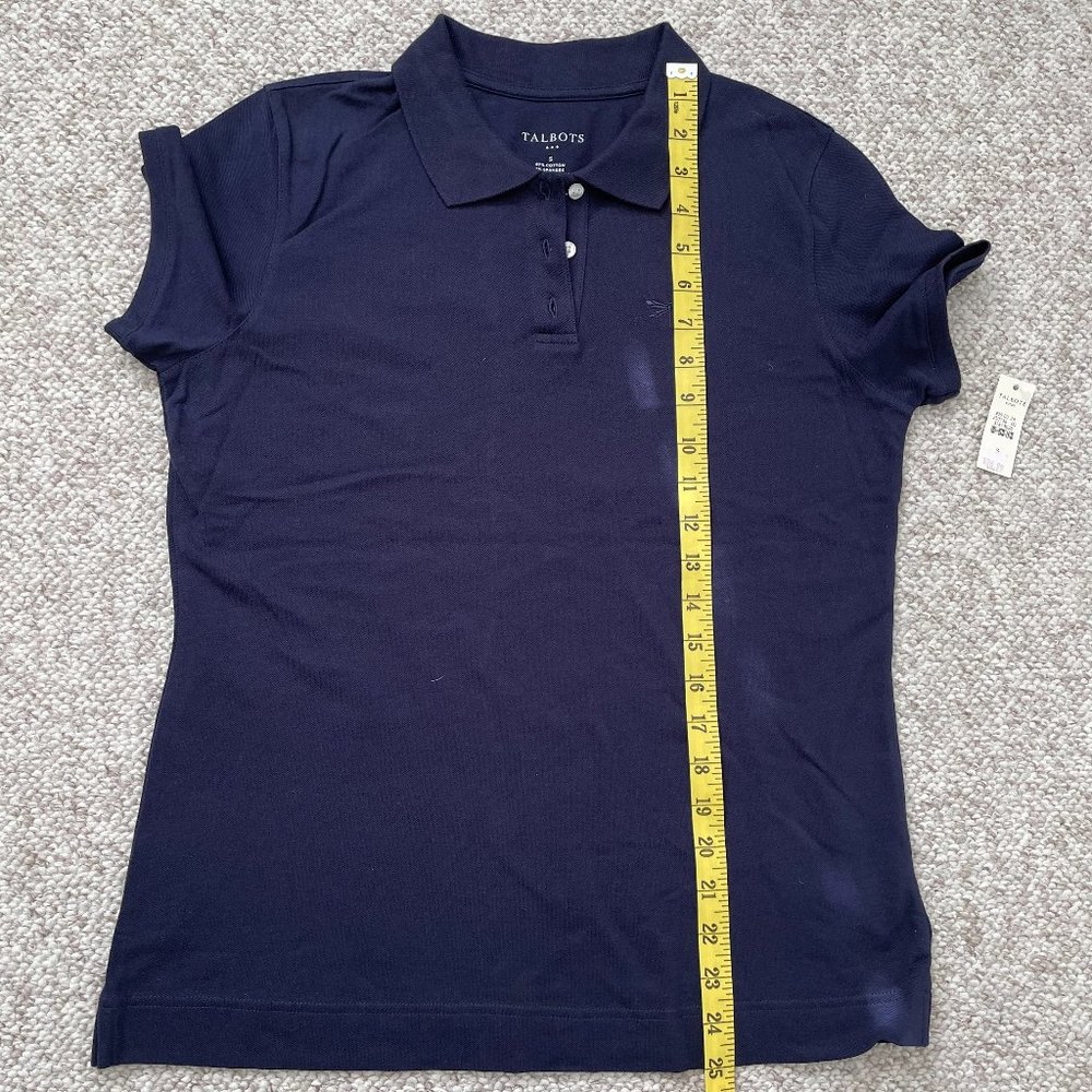 NWT Talbots Polo Shirt Navy Blue Golf Dragonfly Logo Cap Sleeve Size S - Picture 6 of 6
